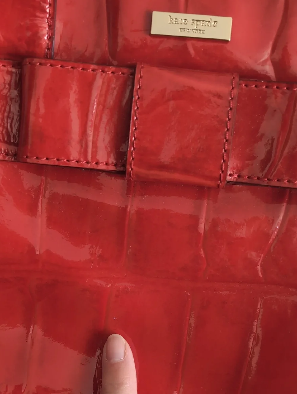 Kate Spade Red Croc Patent Leather Tote Bag with Bow